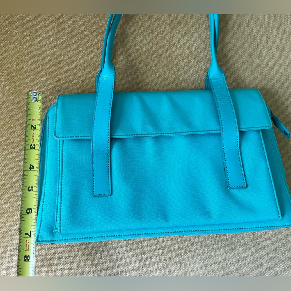 Gucci Turquoise Blue Fabric Handbag with Leather Straps and Gunmetal Hardware - Picture 9 of 16
